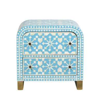 Bone Inlay 2 Drawer Waterfall Bedside : Zelliges : Blue