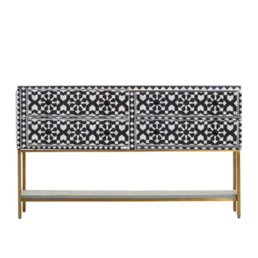 Bone Inlay 4 Drawer Sideboard : Zelliges : Black