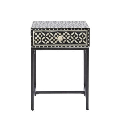 Bone Inlay 1 Drawer Bedside (with Metal Legs) : Starburst : Black