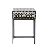 Bone Inlay 1 Drawer Bedside (with Metal Legs) : Starburst : Black