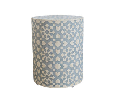 Bone Inlay Round Side Table : Zelliges : Blue