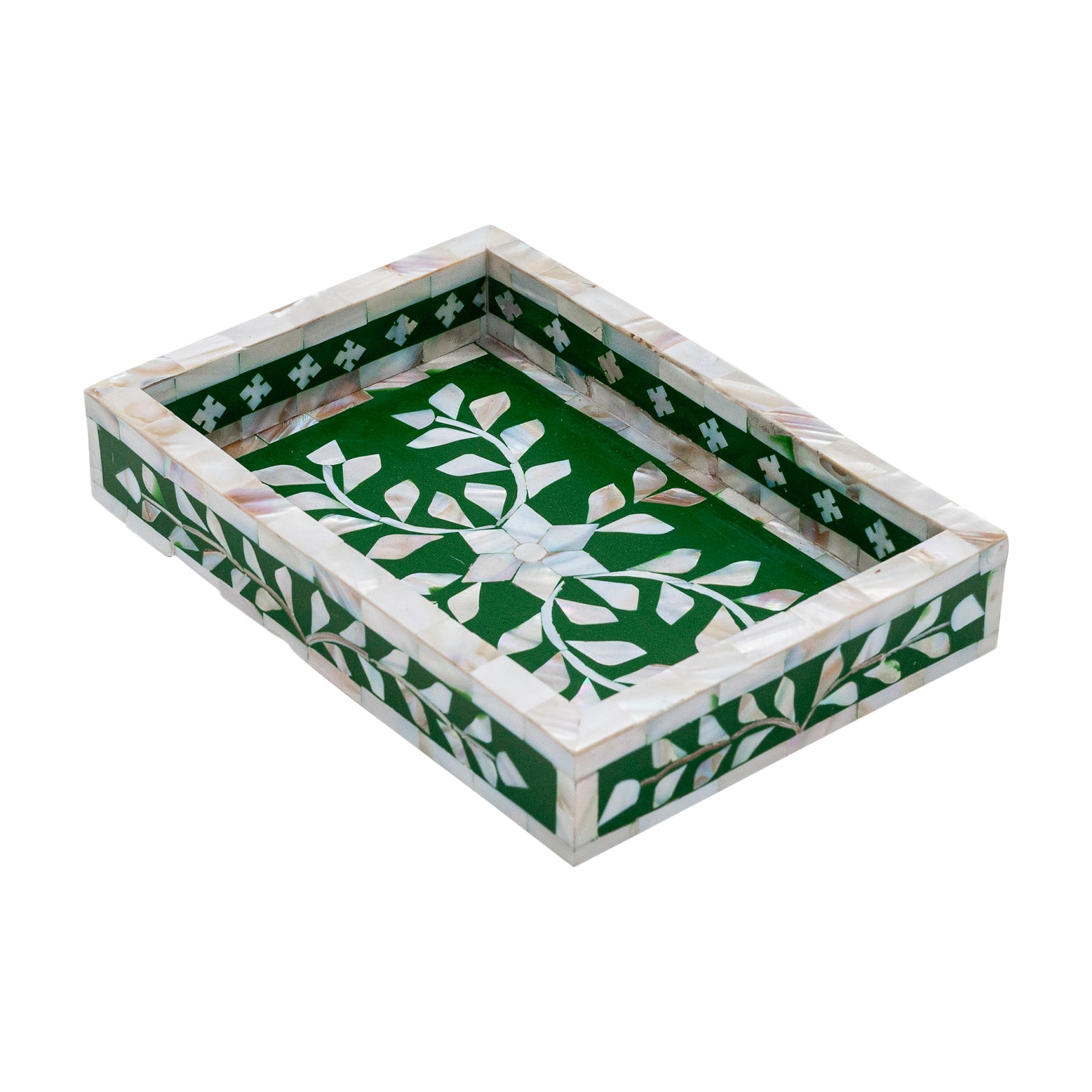 Mother of Pearl Inlay Floral Mini Tray - Emerald Green – Mahlia Interiors